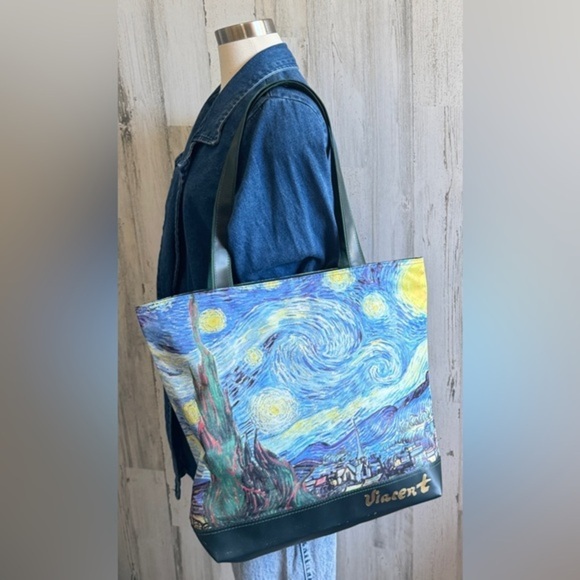 Vintage Handbags - Vintage Starry Night Art Tote Bag Van Gogh-Inspired Shoulder Bag‎ 90s